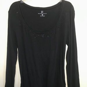 New York & Company Long Sleeve Studded Shirt - L